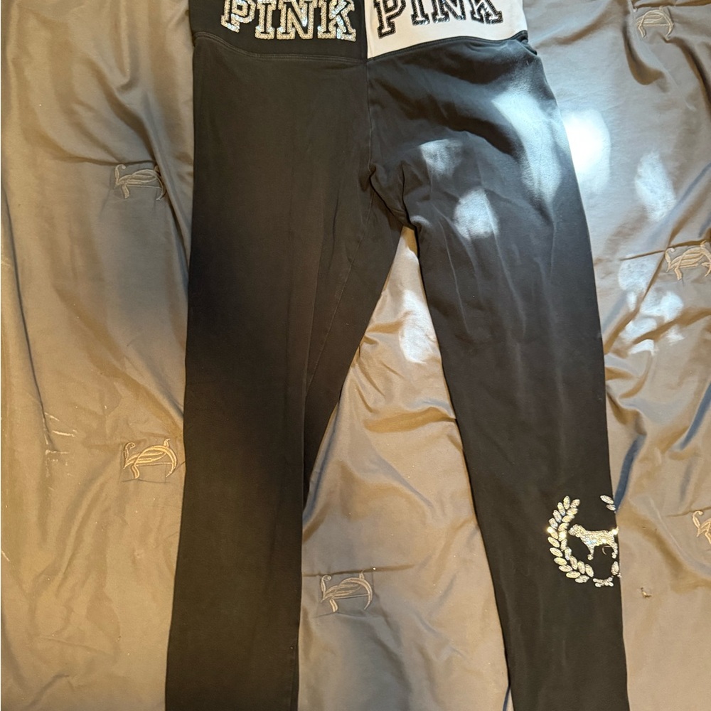 PINK Victoria's Secret Black Leggings with White Logo